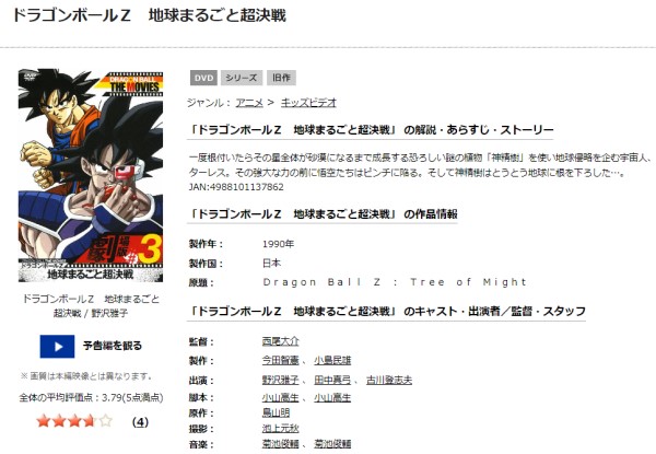 「劇場版 ドラゴンボールZ 地球まるごと超決戦 tsutaya discas
