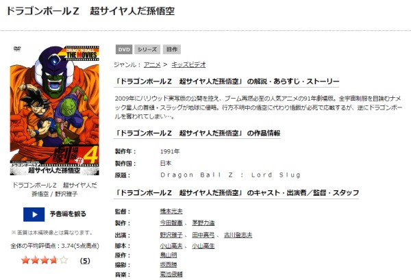 「劇場版 ドラゴンボールZ 超サイヤ人だ孫悟空 tsutaya discas