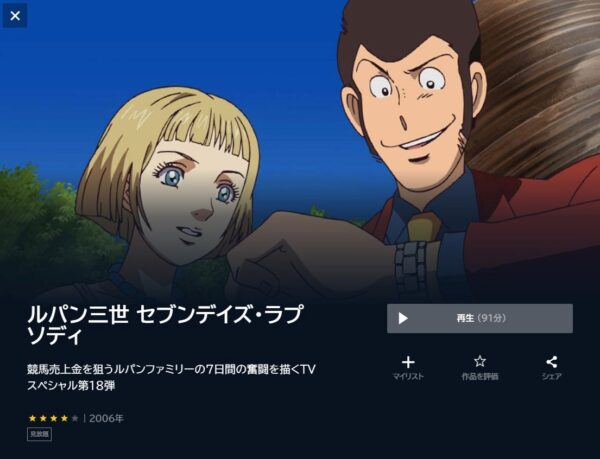 ルパン三世 セブンデイズ・ラプソディの動画をフル無料で見れる動画配信サイト U-NEXT