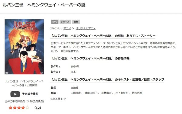 ルパン三世 ヘミングウェイ・ペーパーの謎 tsutaya discas