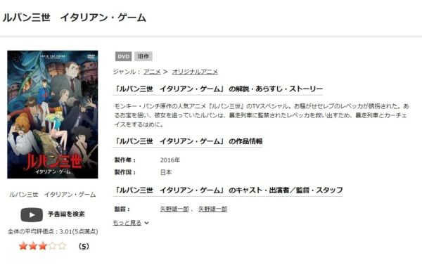ルパン三世 イタリアン・ゲーム tsutaya discas
