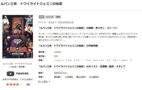 ルパン三世 トワイライト☆ジェミニの秘密 tsutaya discas