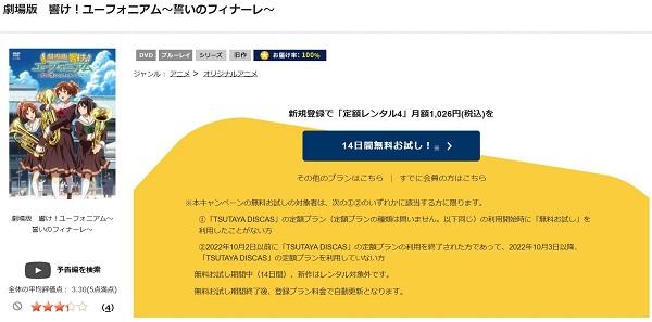 「劇場版 響け!ユーフォニアム〜誓いのフィナーレ〜 tsutaya discas