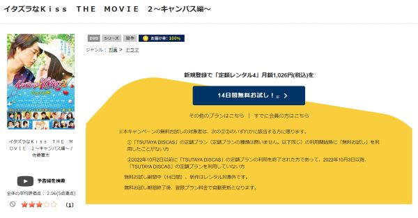 「イタズラなKiss THE MOVIE Part2 キャンパス編 tsutaya discas
