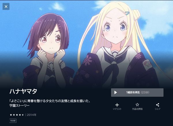 ハナヤマタの動画を全話無料で見れる動画配信サイト U-NEXT