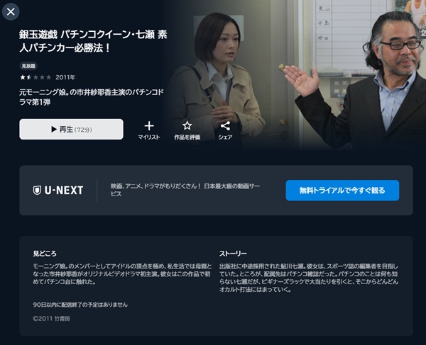 銀玉遊戯 パチンコクイーン・七瀬 素人パチンカー必勝法!U-NEXT