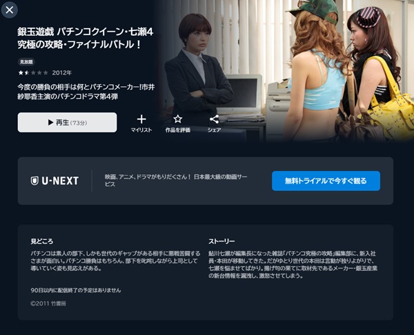 銀玉遊戯 パチンコクイーン・七瀬4 究極の攻略・ファイナルバトル!U-NEXT