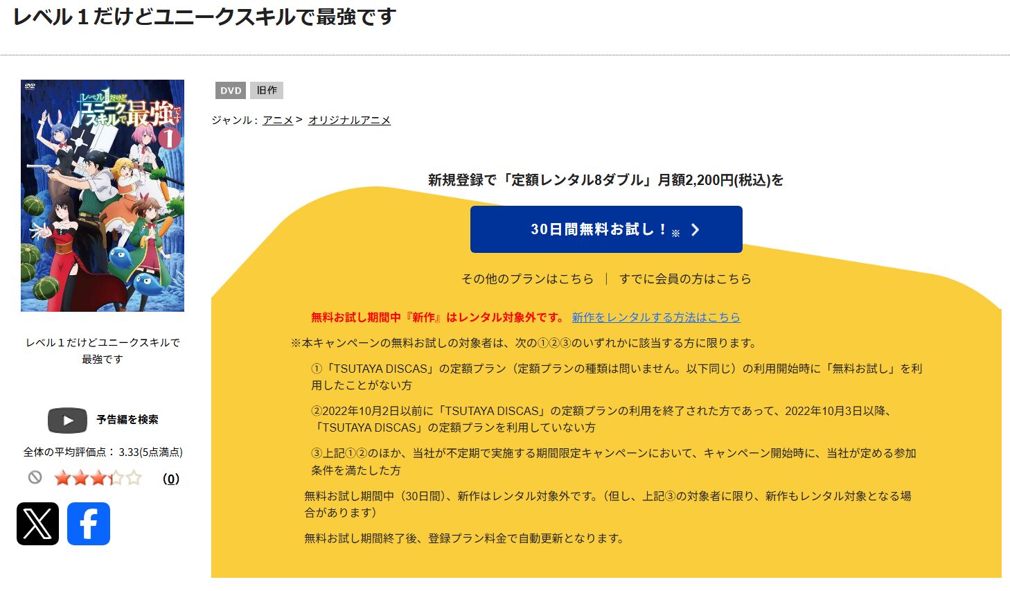 レベル1だけどユニークスキルで最強です tsutaya discas