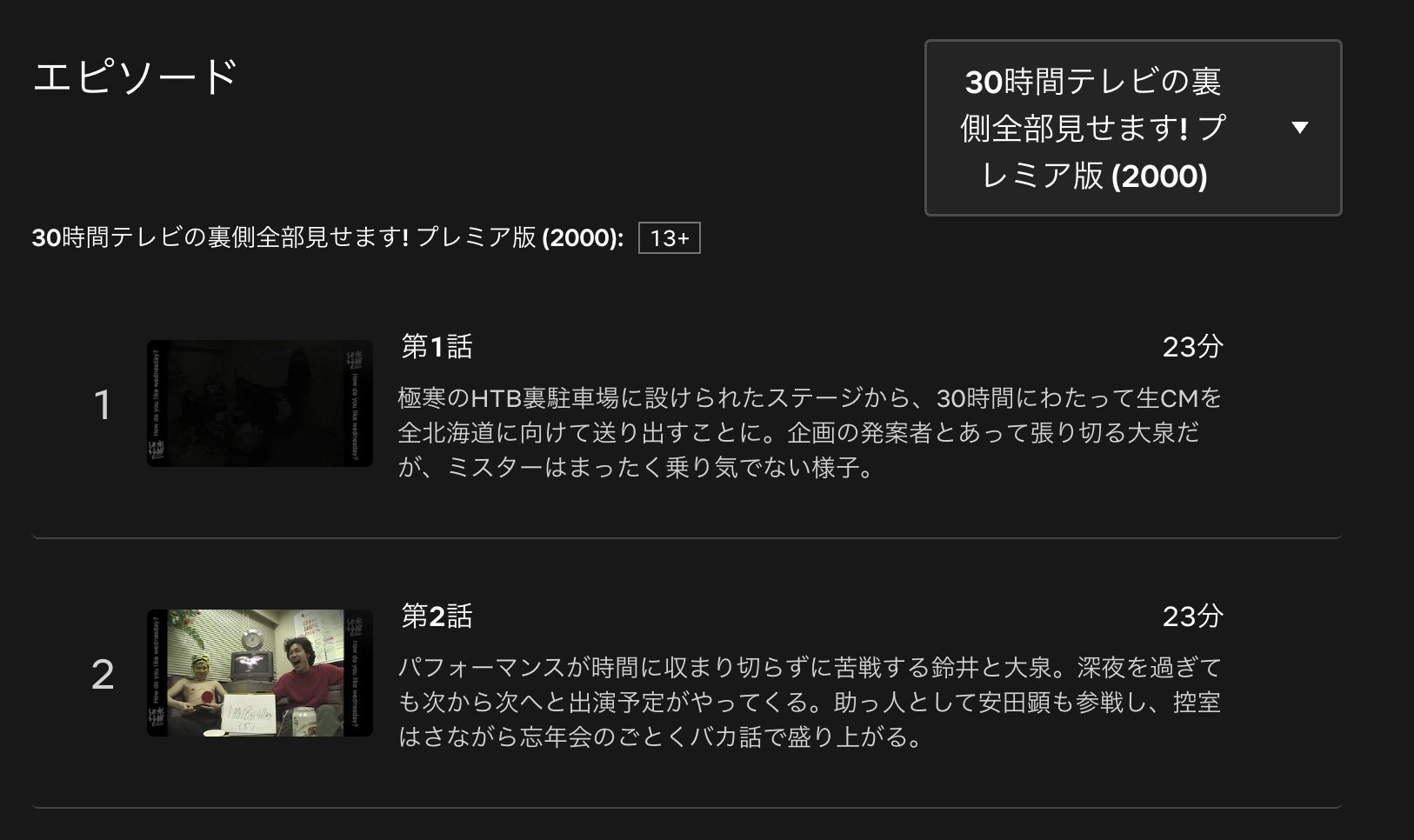水曜どうでしょうプレミア 30時間テレビの裏側全部見せます! 配信